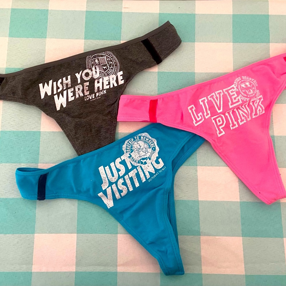 🩷🩵New w/o tags VTG Victoria’s Secret PINK Cotton Thong bundle - L🩵🩷